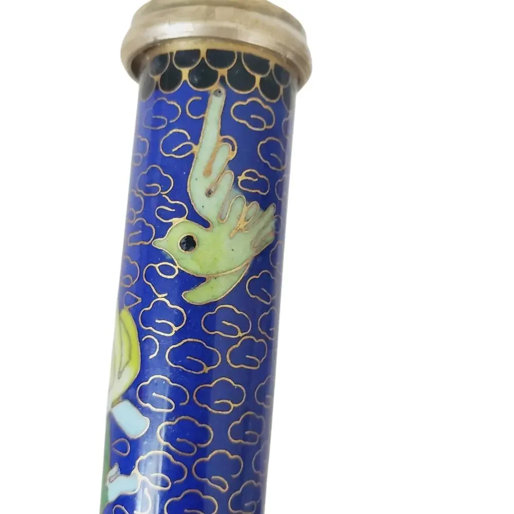Vintage Pier 1 Brass 10” Pair X 2 Candlestick Cloisonne Enamel Floral Inlay Rare
